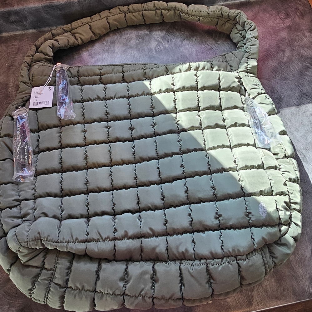 FreePeople washed sage quilted tote bag.